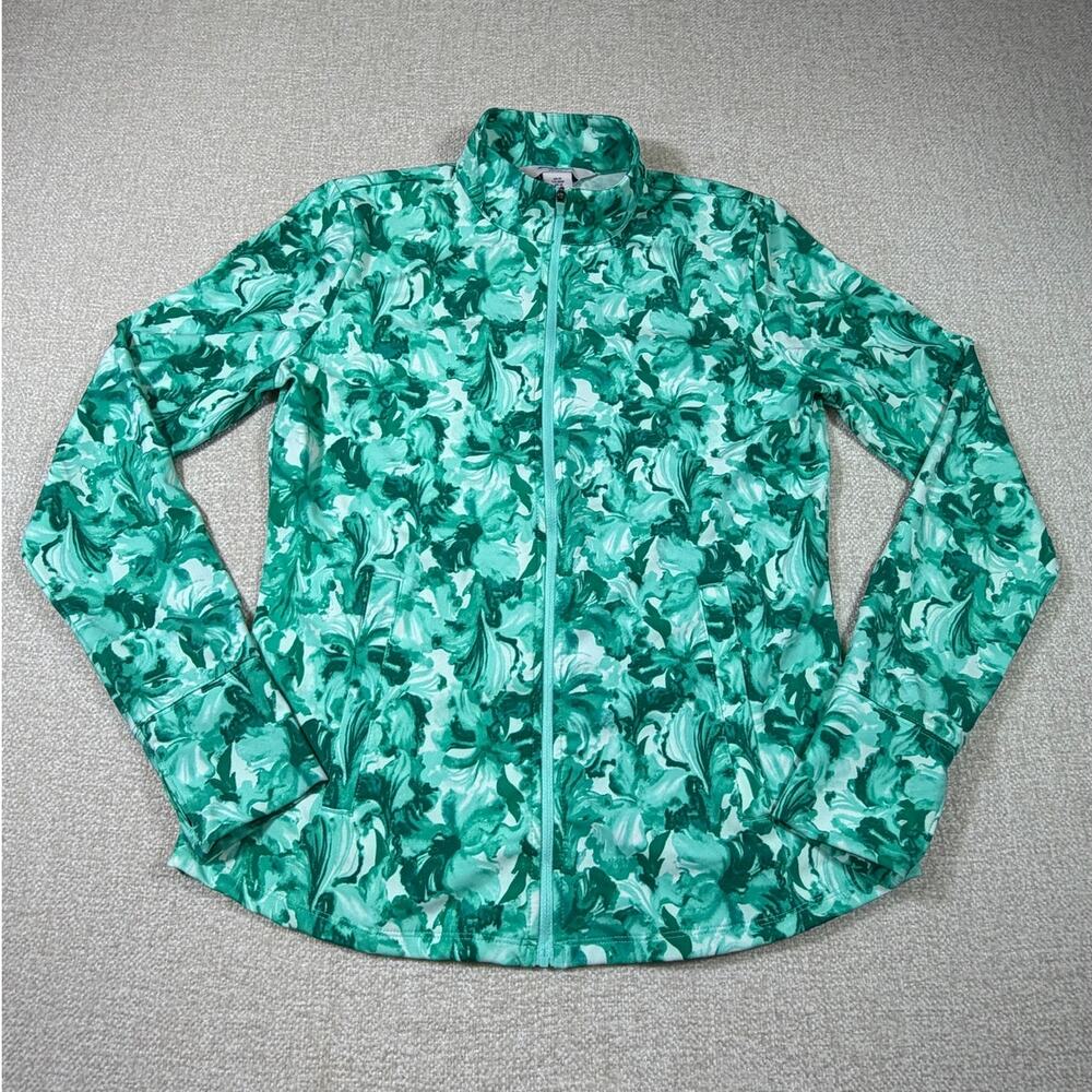 Tommy Bahama Active Women Med Green White Zip Front Athleisure Golf Jacket